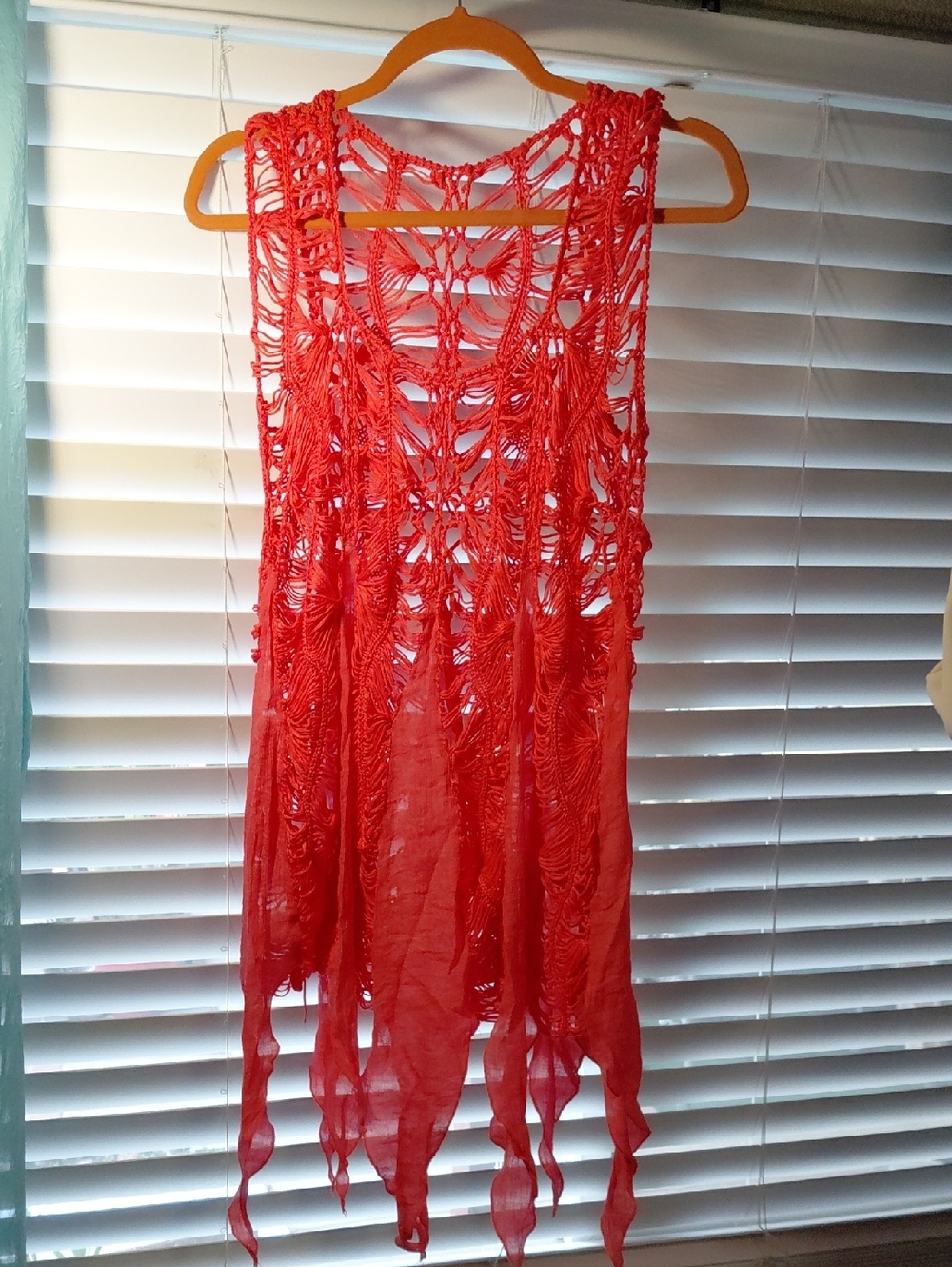 Coral Crochet Fringe Boho Swim Coverup Vest